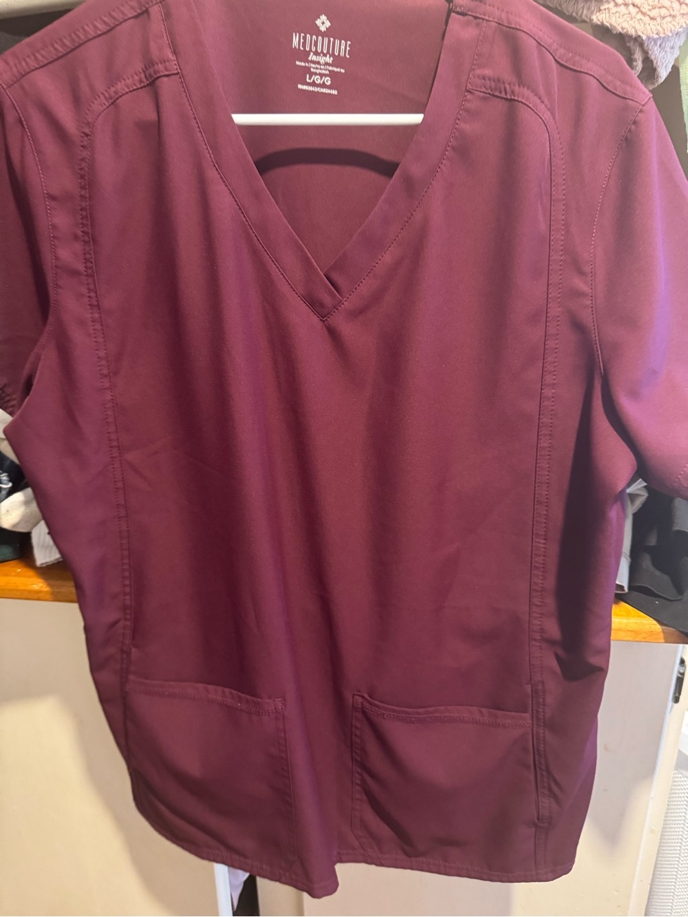 Med Couture V-Neck Scrub Top in Wine